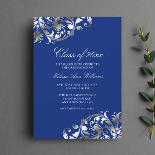 Blue Silver Swirl Graduation Party Announcement