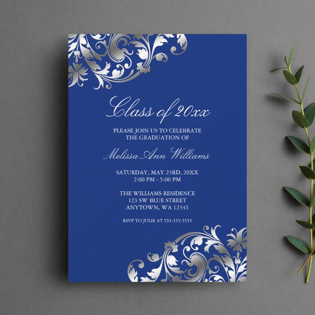 Blue Silver Swirl Graduation Party Announcement (Creator Uploaded)