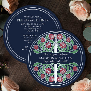 Blue Silver Sword Royal Wedding Rehearsal Invitation