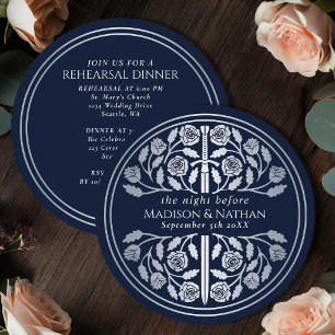 Blue Silver Sword Royal Wedding Rehearsal Invitation
