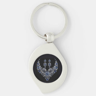 Blue Silver Tiger Crystal Jewellery Set Key Ring