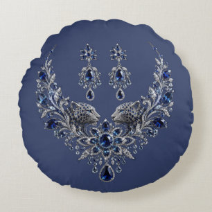 Blue Silver Tiger Crystal Jewellery Set Round Cushion