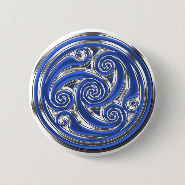 Blue Silver Triskel 6 Cm Round Badge (Front)
