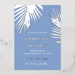 Blue Silver Tropical Palm Leaf Wedding 