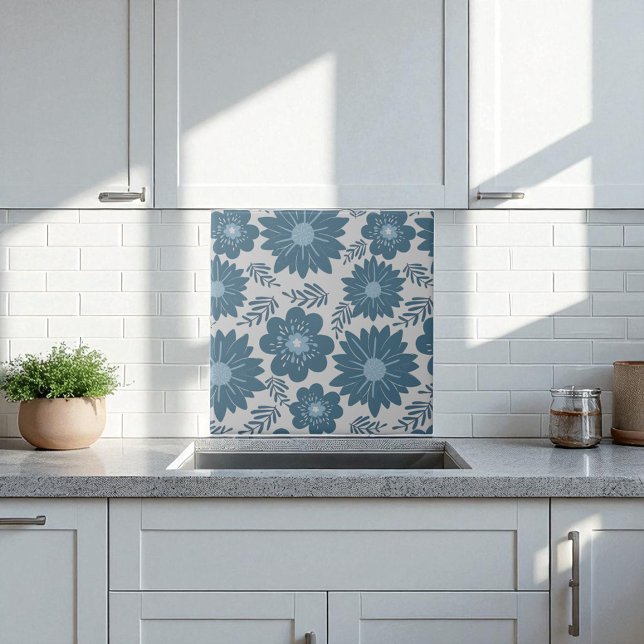 Blue Silver Watercolor Floral  Ceramic Tile (Creator Uploaded)