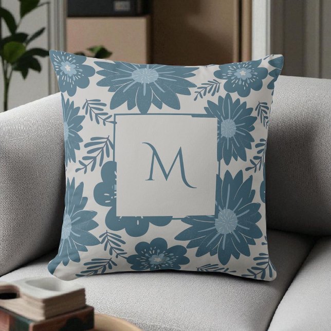 Blue Silver Watercolor Floral Script Cushion (Creator Uploaded)