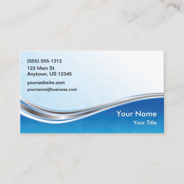 Blue Silver Wave Business Card (Front)
