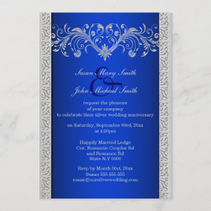 Blue silver wedding anniversary floral invitation
