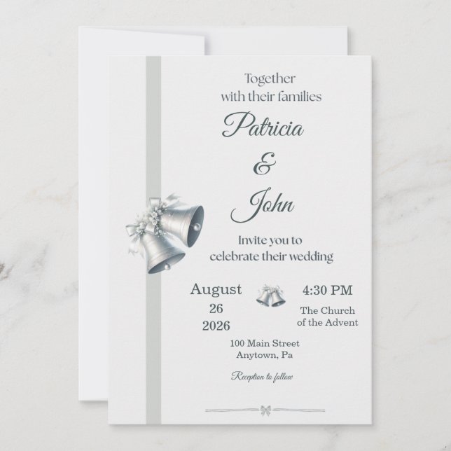 Blue Silver Wedding Bells Wedding Invitation (Front)