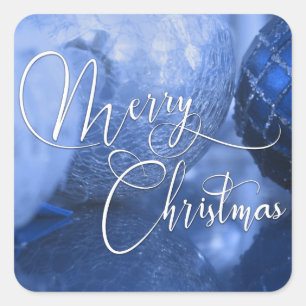 Blue, Silver & White Happy Holidays Greeting Square Sticker