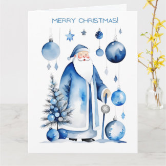 Blue, Silver & White Japandi Santa  Card