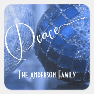 Blue, Silver & White Peace Greeting for Holidays Square Sticker