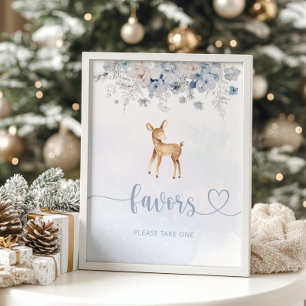 Blue silver winter deer favours poster