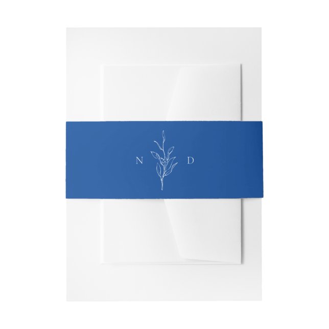 Blue Simple botanical leaves monogram wedding Invitation Belly Band (Front Example)