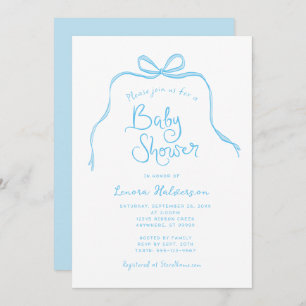 Blue Simple Bow Baby Shower Invitation