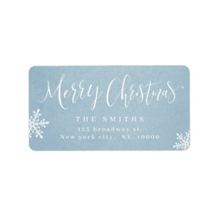 Blue Simple Calligraphy Merry Christmas Address Label