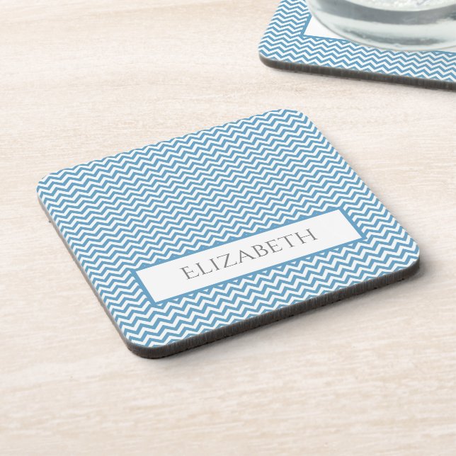 Blue Simple Chevron Beverage Coaster (Left Side)