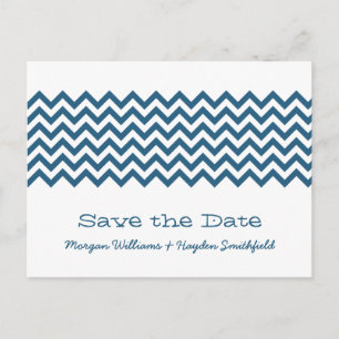 Blue Simple Chevron Save the Date Postcard