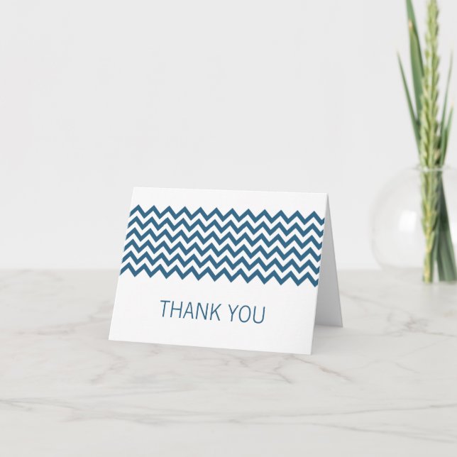 Blue Simple Chevron Thank You Card (Front)