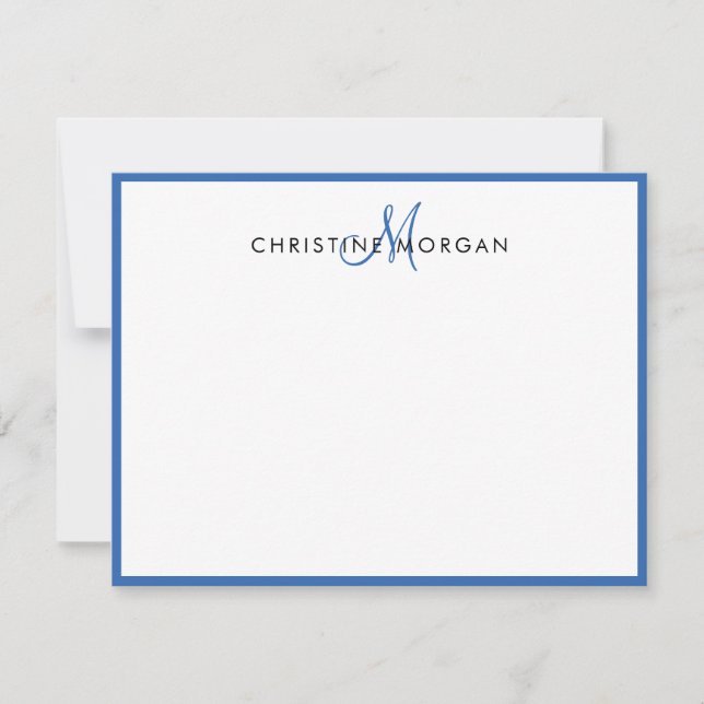 Blue simple chic minimalist monogram name  card (Front)