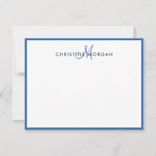 Blue simple chic minimalist monogram name card