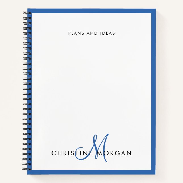 Blue simple chic minimalist monogram name   notebook (Front)