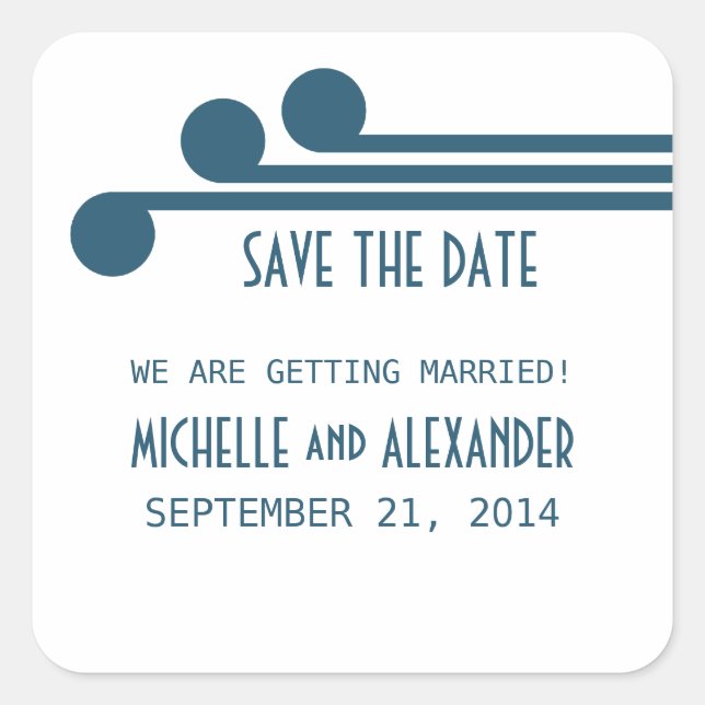 Blue Simple Deco Chic Save the Date Stickers (Front)