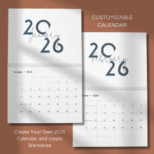 Blue Simple Elegant 2026 Calendar