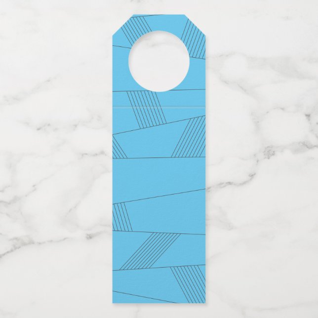 Blue, simple, elegant, abstract line pattern bottle tag (Back)