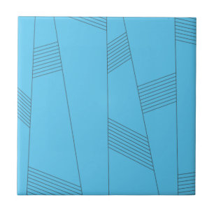 Blue, simple, elegant, abstract line pattern ceramic tile
