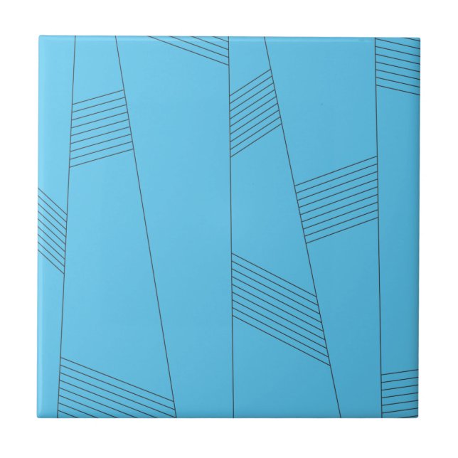 Blue, simple, elegant, abstract line pattern ceramic tile (Front)