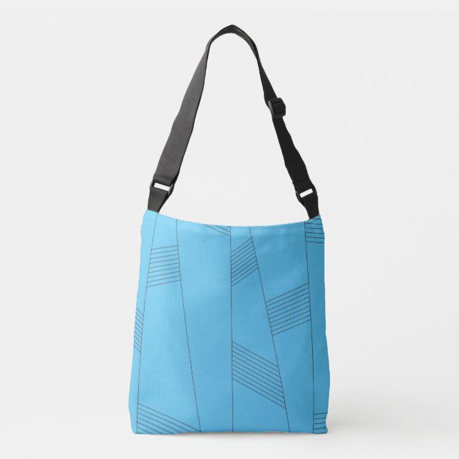 Blue, simple, elegant, abstract line pattern crossbody bag (Front)
