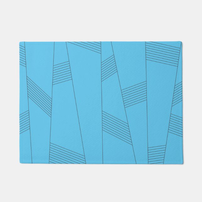 Blue, simple, elegant, abstract line pattern doormat (Front)