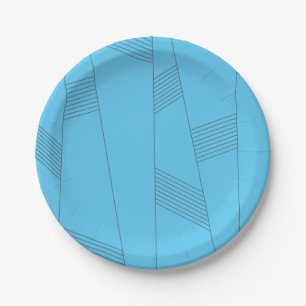 Blue, simple, elegant, abstract line pattern paper plate