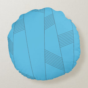 Blue, simple, elegant, abstract line pattern round cushion