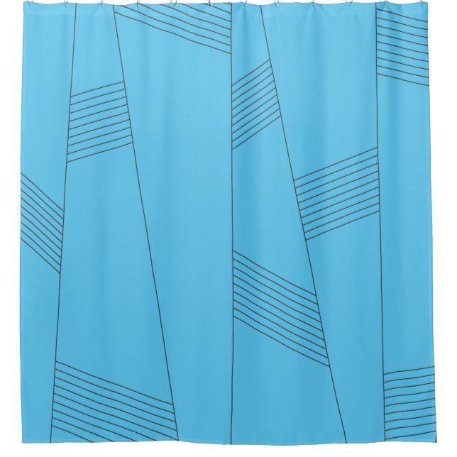 Blue, simple, elegant, abstract line pattern shower curtain (Front)