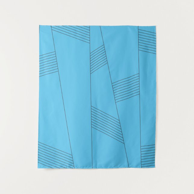 Blue, simple, elegant, abstract line pattern tapestry (Front)