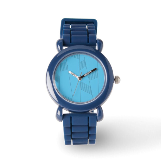 Blue, simple, elegant, abstract line pattern watch (Front)