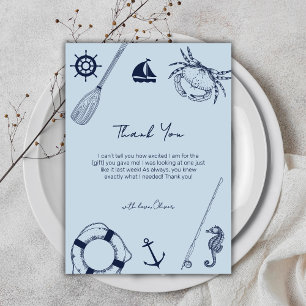 Blue Simple Elegant Fishing Boy Baby Shower Thank You Card