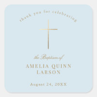 Blue Simple Elegant Gold Cross Baptism Christening