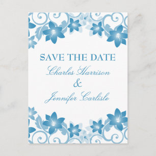 Blue Simple Floral Save the Date Postcard