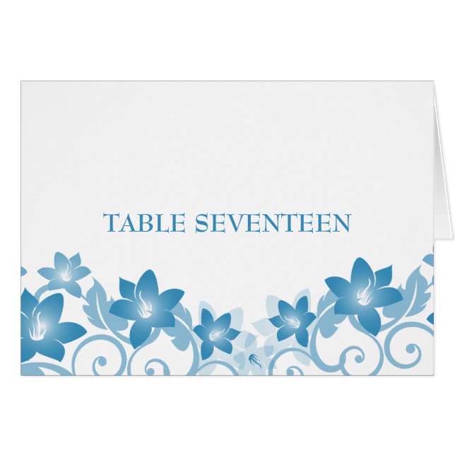 Blue Simple Floral Table Number Card (Front Horizontal)
