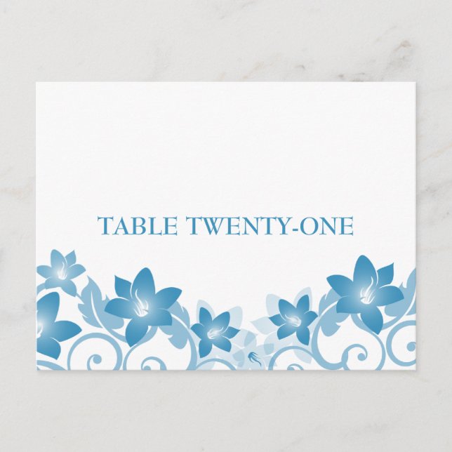 Blue Simple Floral Table Number Postcard (Front)