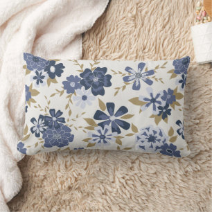 Blue Simple Flowers Floral Vines Throw Pillow