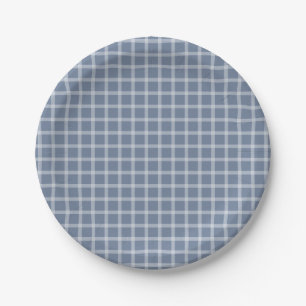 Blue Simple Gingham Gender Neutral Baby Shower Paper Plate