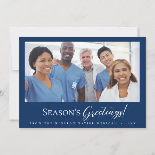 Blue Simple Medical Staff Photo Season's greeting Holiday Card