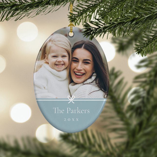 Blue | Simple Minimal Bow Photo Ceramic Ornament (Creator Uploaded)