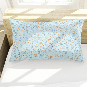 Blue Simple Minimal Wildflower Pattern Pillowcase