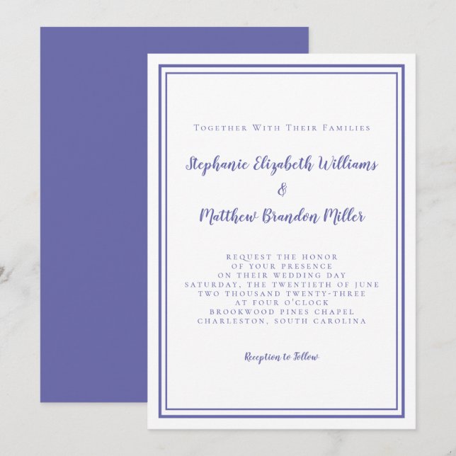 Blue Simple Minimalist Chic Wedding Invitation (Front/Back)