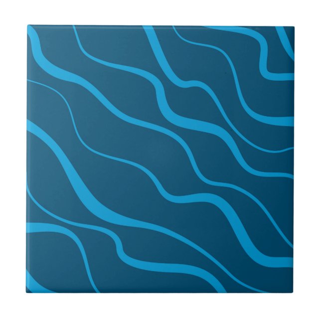 Blue, simple, modern, cool wave abstraction ceramic tile (Front)